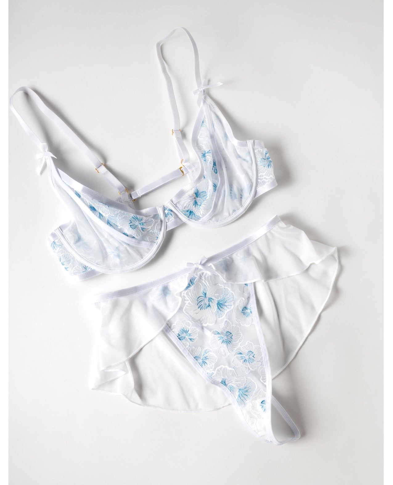 Elena Floral Embroidered 2 pc Set w/Skirted Bottom - White XL