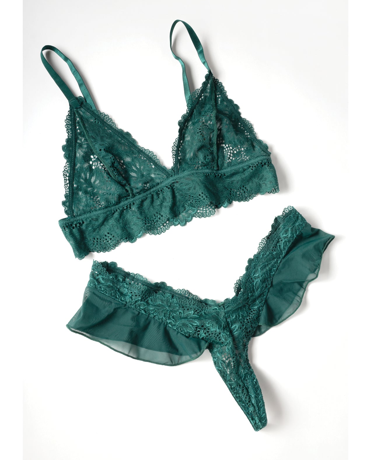 Alessia Soft Cup Lace & Mesh 2 pc Set w/Ruffle Details - Green XL