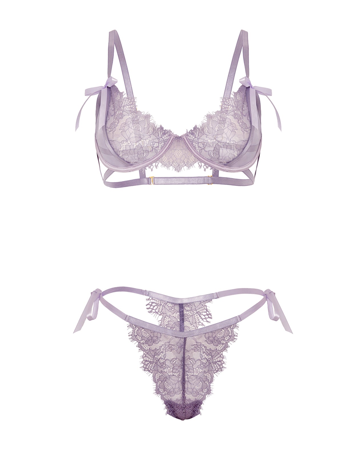 Dahlyia Lace 2 pc Set w/Decorative Ties - Purple L/XL