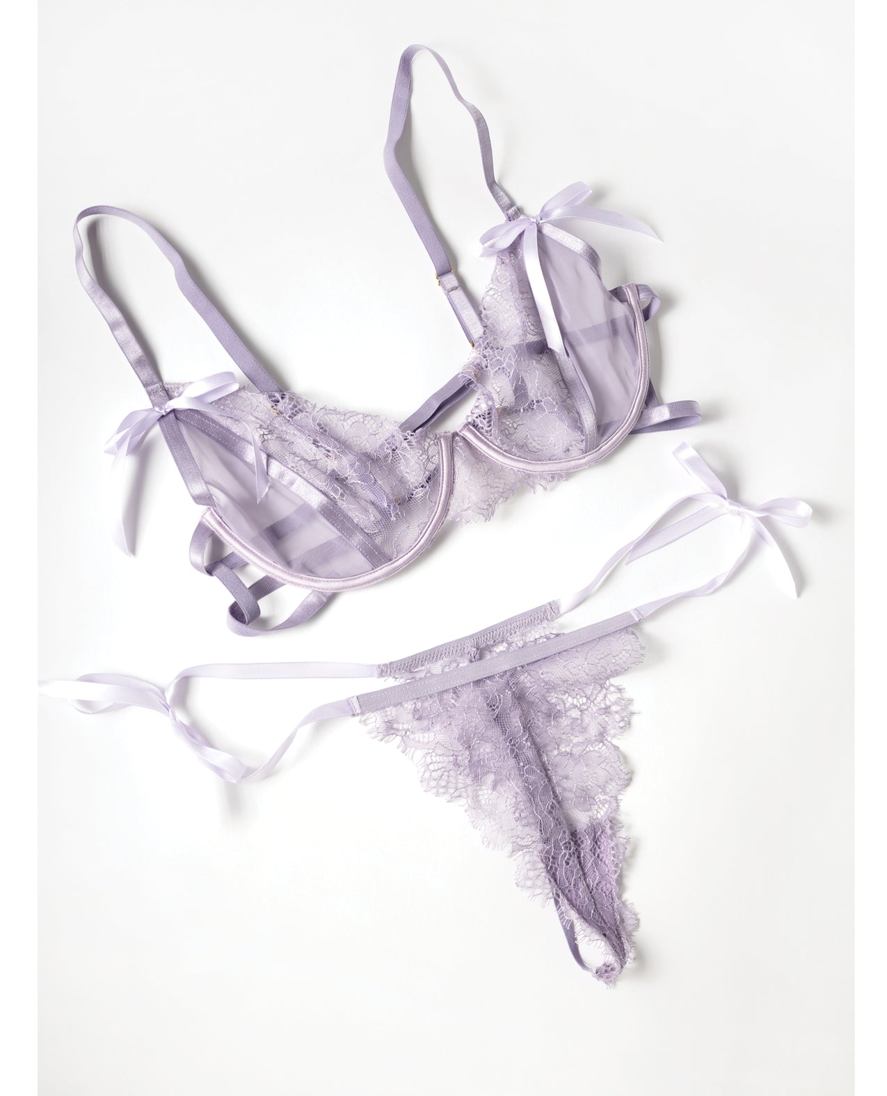 Dahlyia Lace 2 pc Set w/Decorative Ties - Purple L/XL