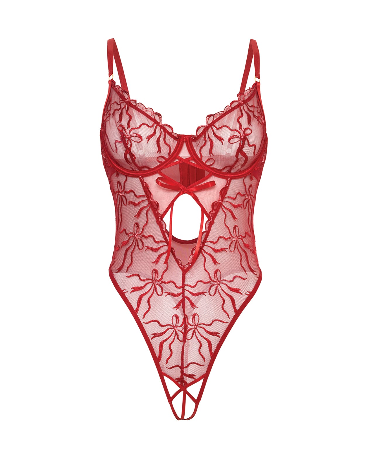 Mariah Embroidered Mesh Underwire Teddy - Burgundy 2X