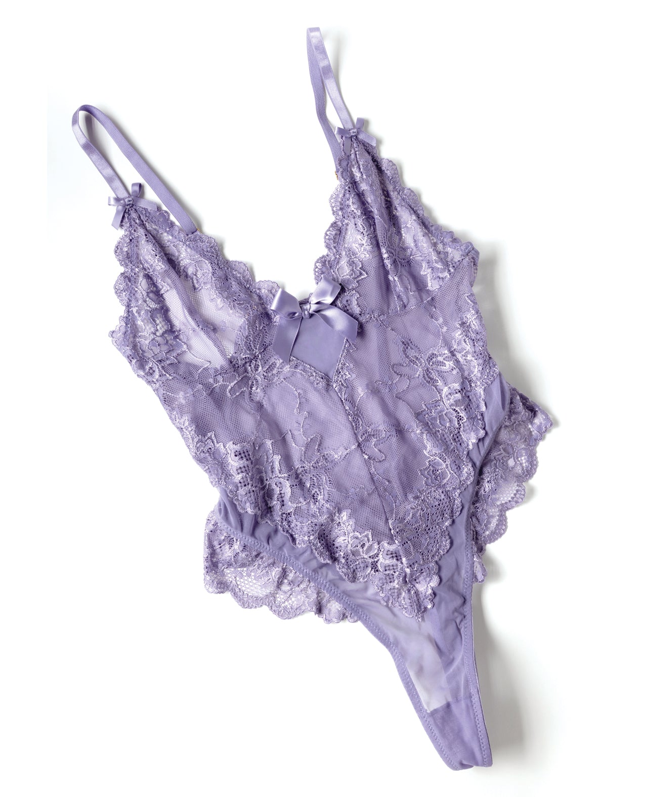 Valentine Lace Teddy w/Bow Details - Purple XL