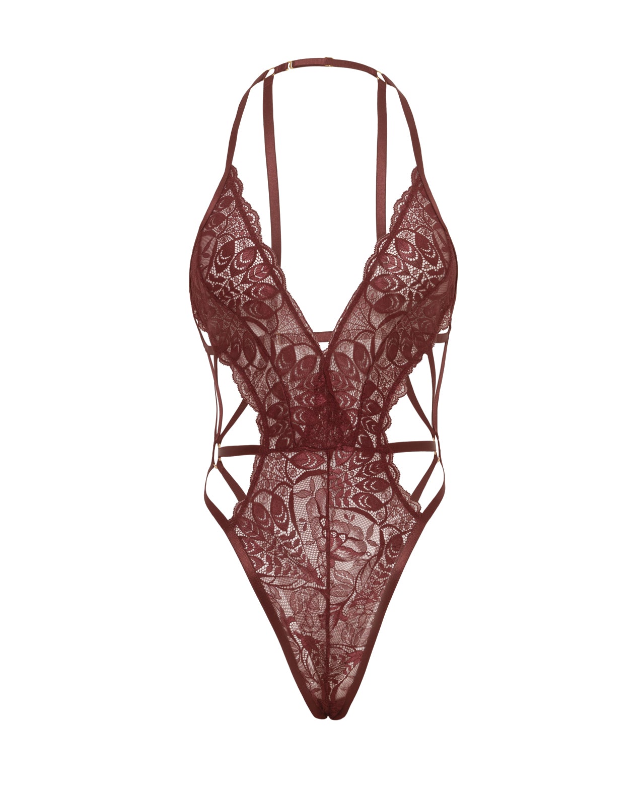 Lina Lace Halter Teddy - Zinfandel S/M