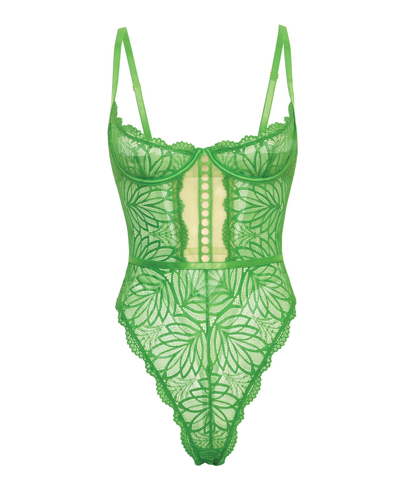 Raine Underwire Shelf Cup Lace Teddy w/Decorative Trim Insert - Green 1X/2X