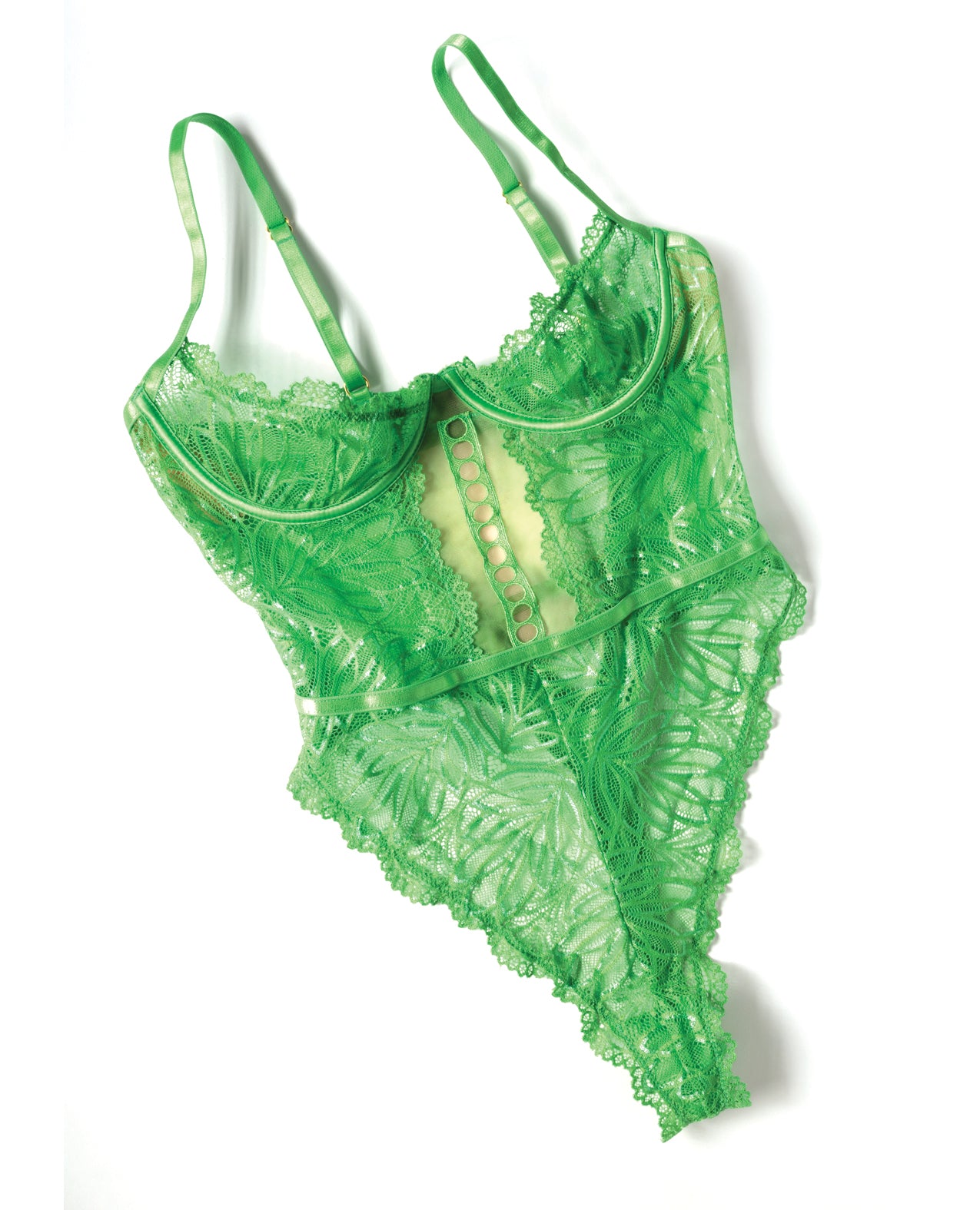 Raine Underwire Shelf Cup Lace Teddy w/Decorative Trim Insert - Green 1X/2X