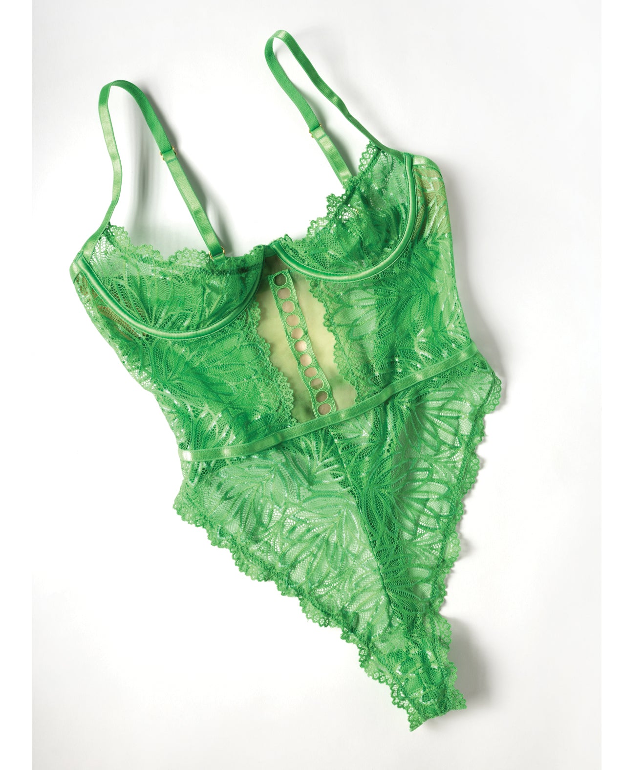 Raine Underwire Shelf Cup Lace Teddy w/Decorative Trim Insert - Green S/M