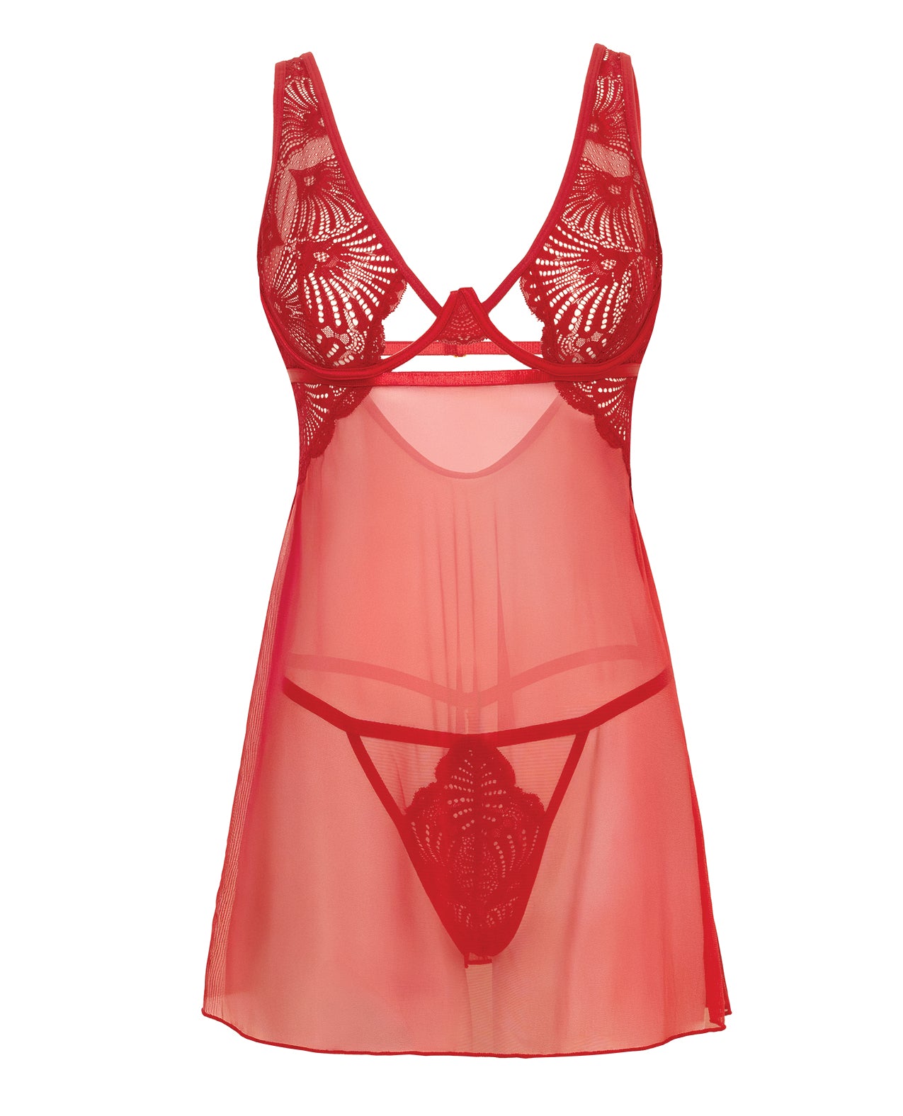 Tiana Lace Babydoll w/Side Slits & Strap Details - Red S/M