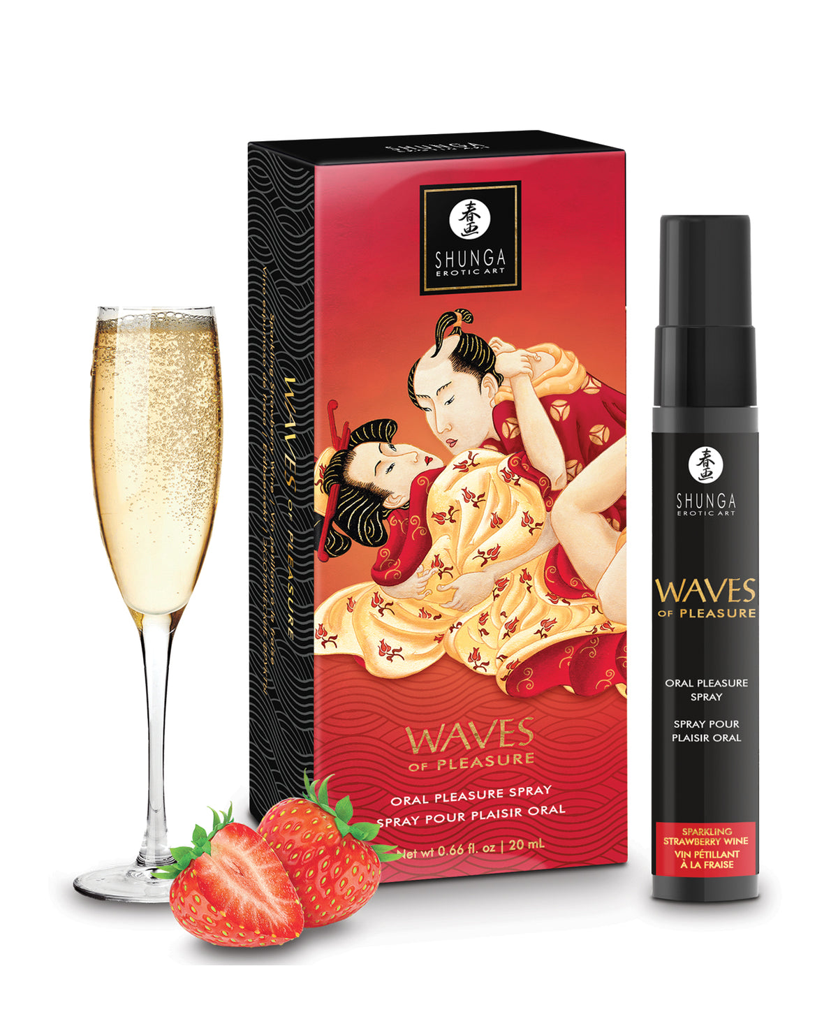 Shunga Waves of Pleasure Oral Pleasure Spray - .66 oz Sparkling Strawberry Wine