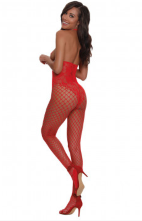 Open Cup Bodystocking - One Size - Lipstick Red