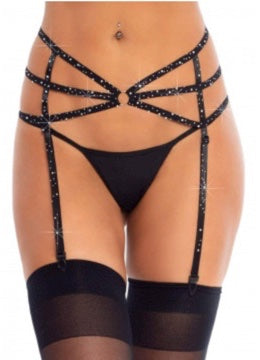 STRAPPY ELASTIC RHINESTONE GARTER-BLACK-ONE SIZE