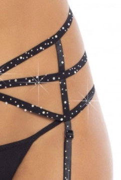 STRAPPY ELASTIC RHINESTONE GARTER-BLACK-ONE SIZE